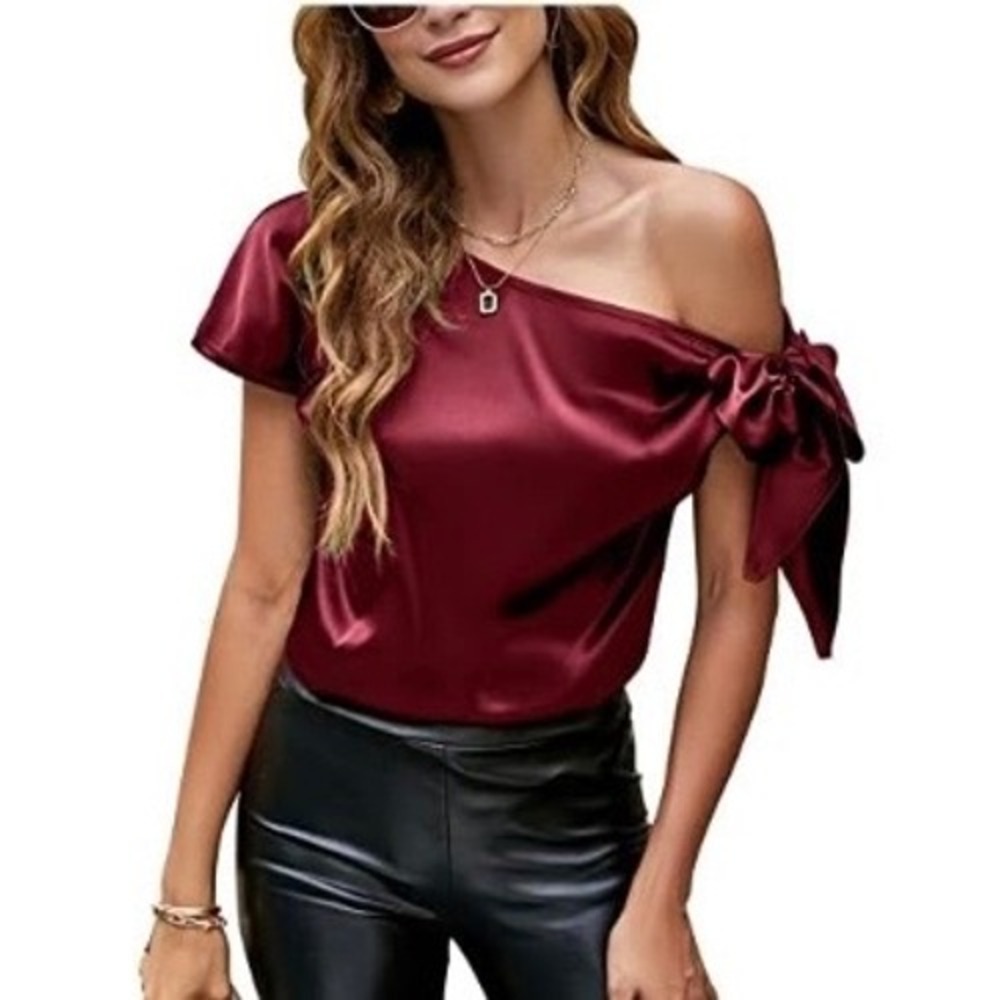 VIDUSSA Women's Off-Shoulder Silk Top – Red – Size Medium – NWT
